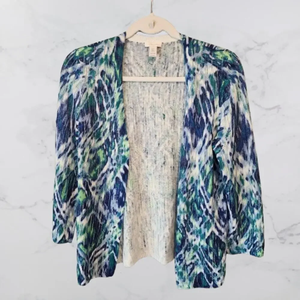 Chico's Blue Green Open Front Cardigan Size 0 (XS/4) Linen Cotton